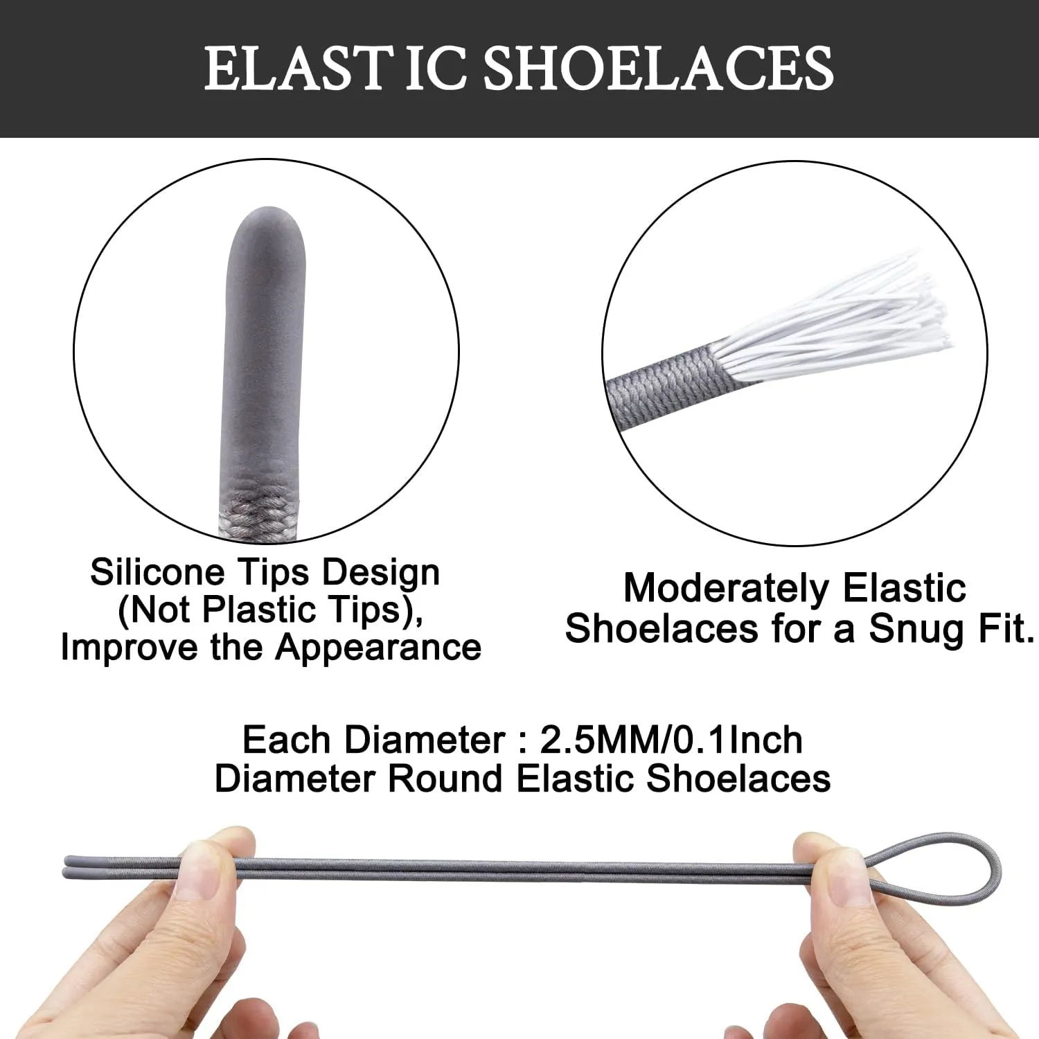 2 Pairs Elastic Shoelaces for ON Cloud 5 & 6 No Tie Replacements Shoes Laces Stretchy Bungee Running Training