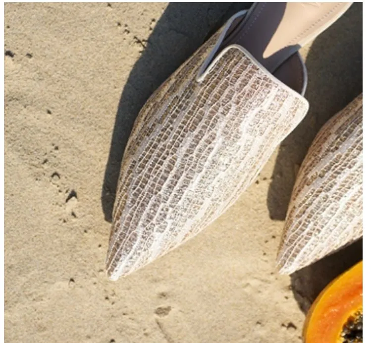 B-FEI original design texture embroidered sequins shiny mules French semi-drag - Island