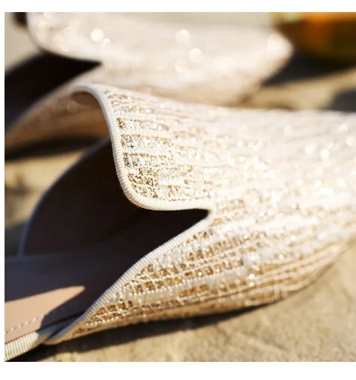 B-FEI original design texture embroidered sequins shiny mules French semi-drag - Island