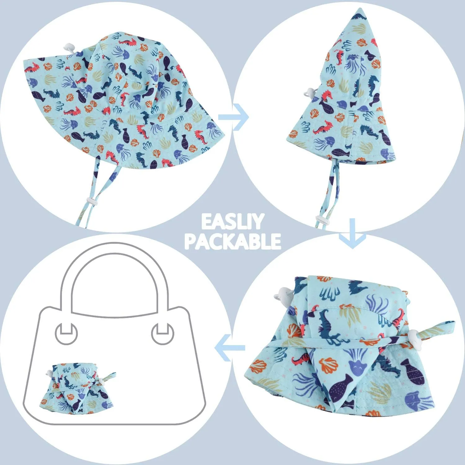 Baby Sun Hat Toddler Beach Swim Hats UPF 50  Summer Bucket Hat Kids Infant Wide Brim Adjustable Sun Hat for Baby Boy Girls