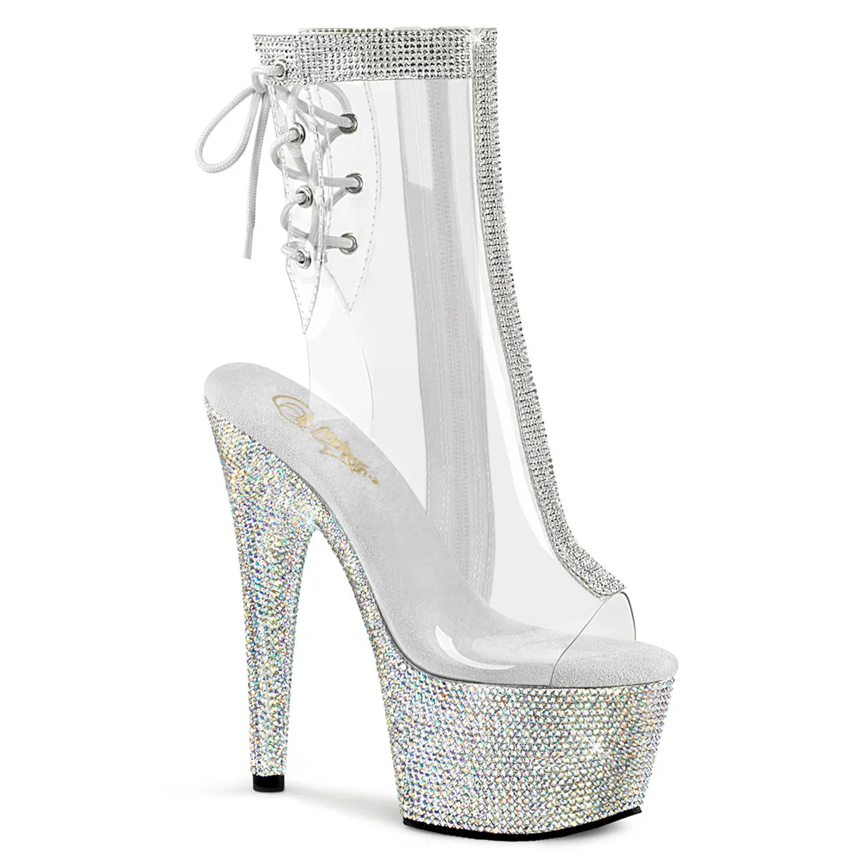 BEJEWELED-1018C-2RS Pleaser Clear/Silver Sexy Platform Shoes (Pole Dancing Heels)
