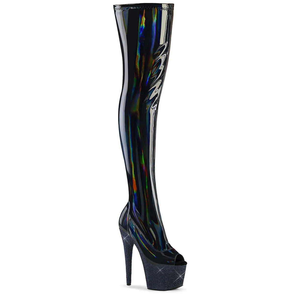 BEJEWELED-3011-7 Pleaser Black Hologram Sexy Platform Shoes (Pole Dancing Heels)