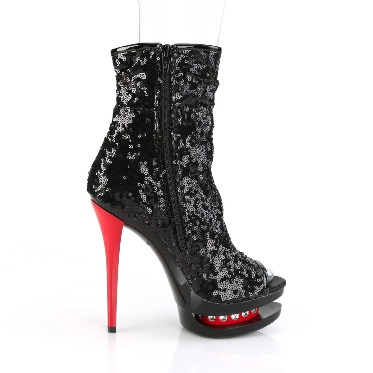 BLONDIE-R-1008 Pleaser Black Sequins/Red Sexy Platform Shoes (Pole Dancing Heels)