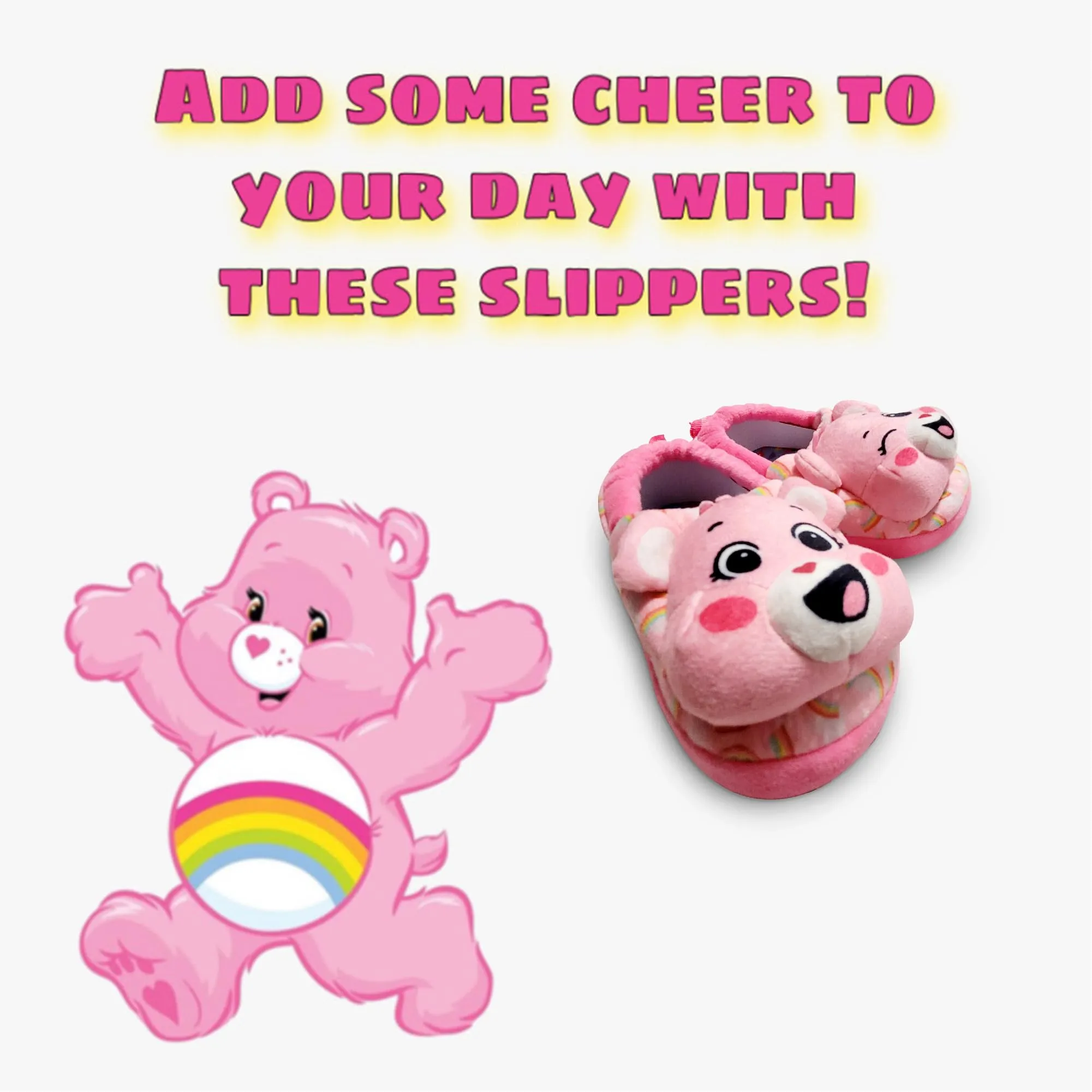 Care Bears Pink Plush Warm Indoor Home Slipper for Girls (Toddler)