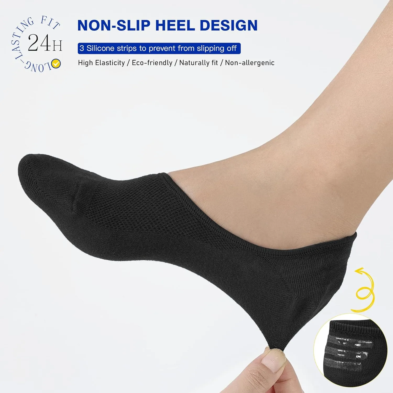 CLOSEMATE Mens Ultra-Low Cotton No Show Socks Invisible Hidden for Loafers with Non Slip Grips 6 Pairs