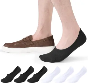 CLOSEMATE Mens Ultra-Low Cotton No Show Socks Invisible Hidden for Loafers with Non Slip Grips 6 Pairs