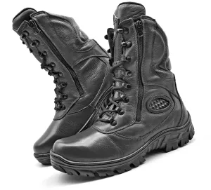 Combat Boots Black Leather Tactical Military Army Zipper