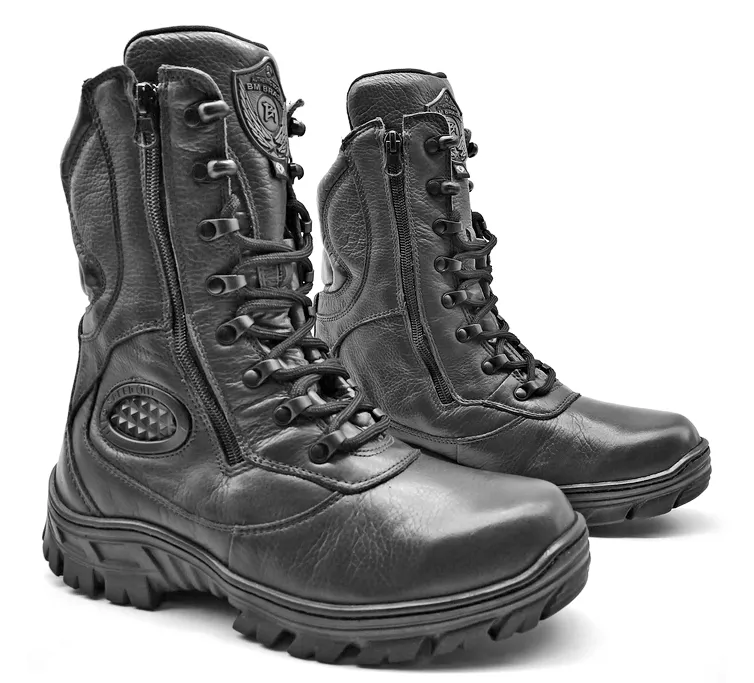 Combat Boots Black Leather Tactical Military Army Zipper
