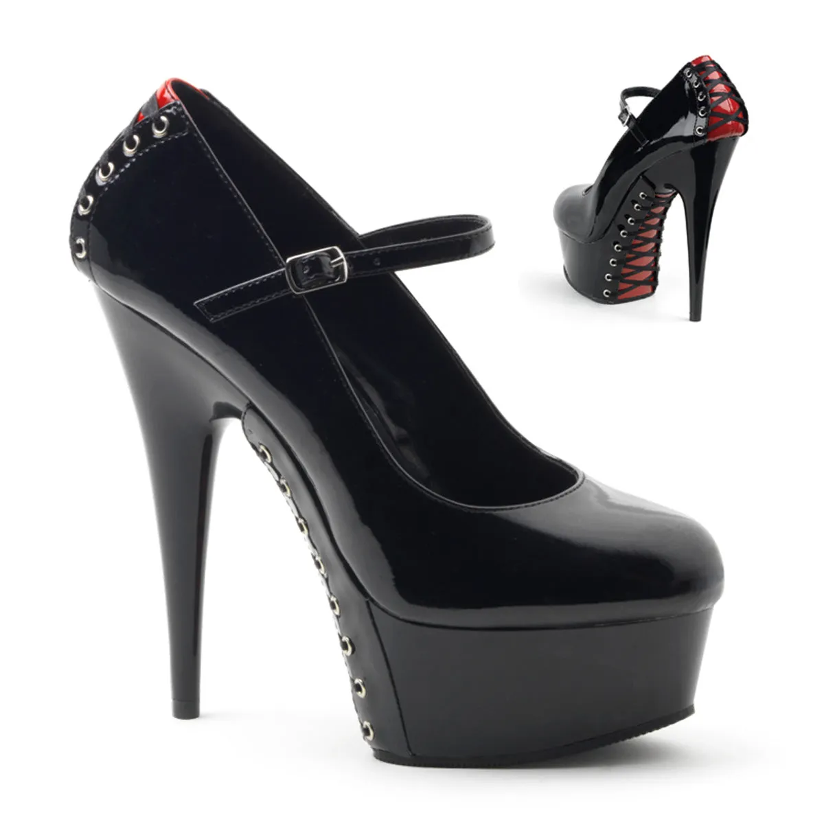 DELIGHT-687FH Pleaser Black/Red Sexy Platform Shoes (Pole Dancing Heels)