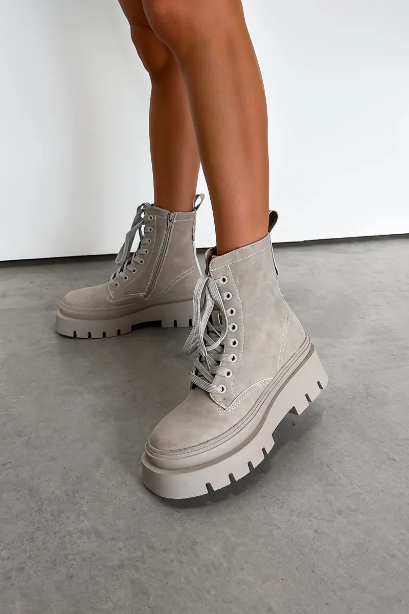DENTON Chunky Platform Military Boots - Grey Suede