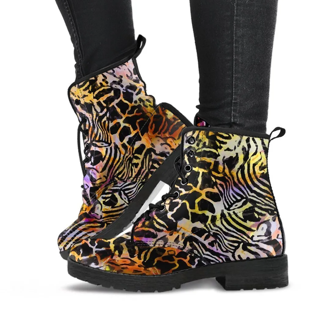 Fashion Combat Boots - Distressed Animal Print #101 | Vegan Leather, Vegan Shoes, Custom Shoes Women, Women's Boots, Unisex Boots, Safari