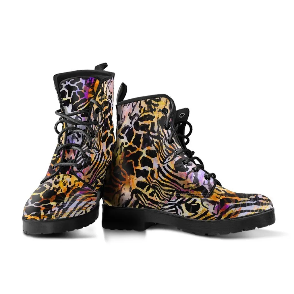 Fashion Combat Boots - Distressed Animal Print #101 | Vegan Leather, Vegan Shoes, Custom Shoes Women, Women's Boots, Unisex Boots, Safari