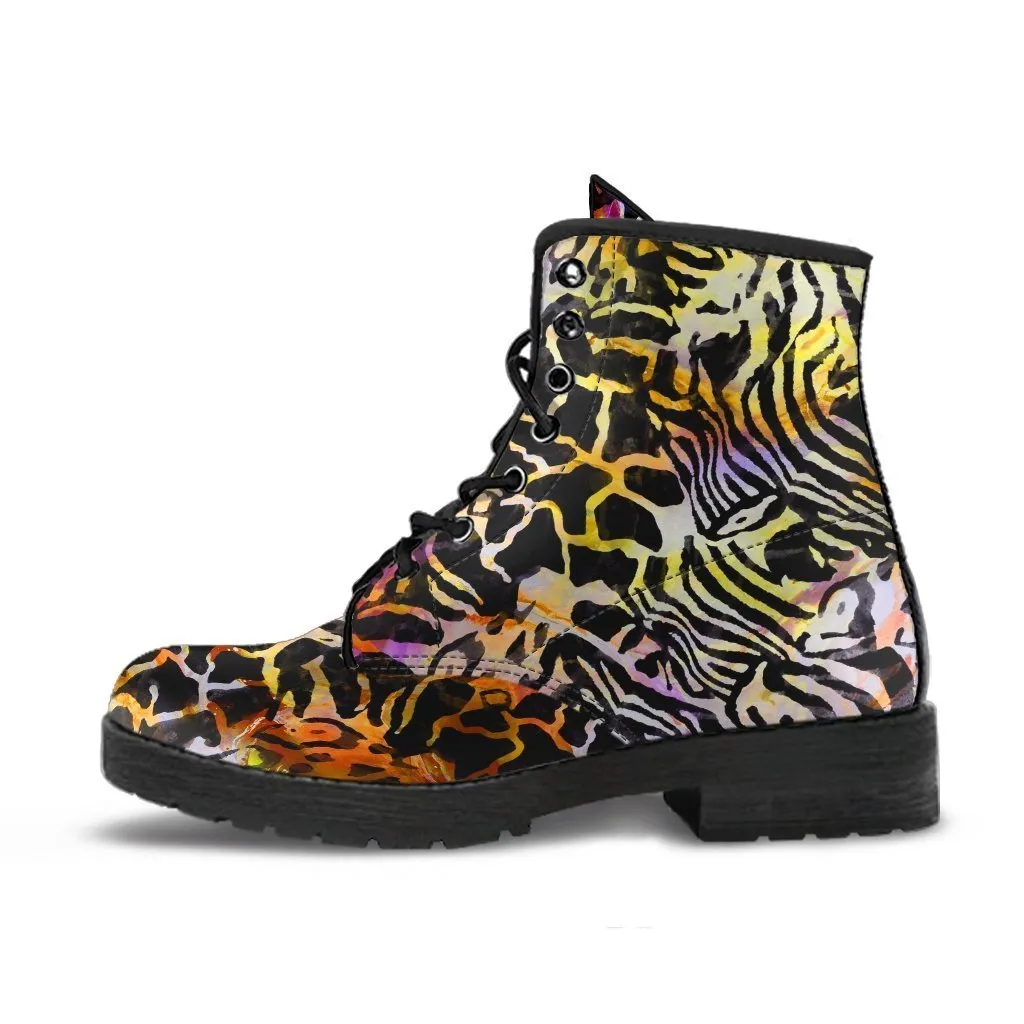 Fashion Combat Boots - Distressed Animal Print #101 | Vegan Leather, Vegan Shoes, Custom Shoes Women, Women's Boots, Unisex Boots, Safari