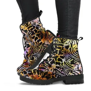 Fashion Combat Boots - Distressed Animal Print #101 | Vegan Leather, Vegan Shoes, Custom Shoes Women, Women's Boots, Unisex Boots, Safari