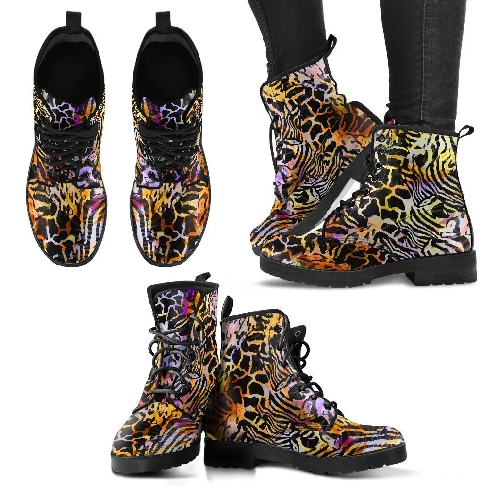 Fashion Combat Boots - Distressed Animal Print #101 | Vegan Leather, Vegan Shoes, Custom Shoes Women, Women's Boots, Unisex Boots, Safari