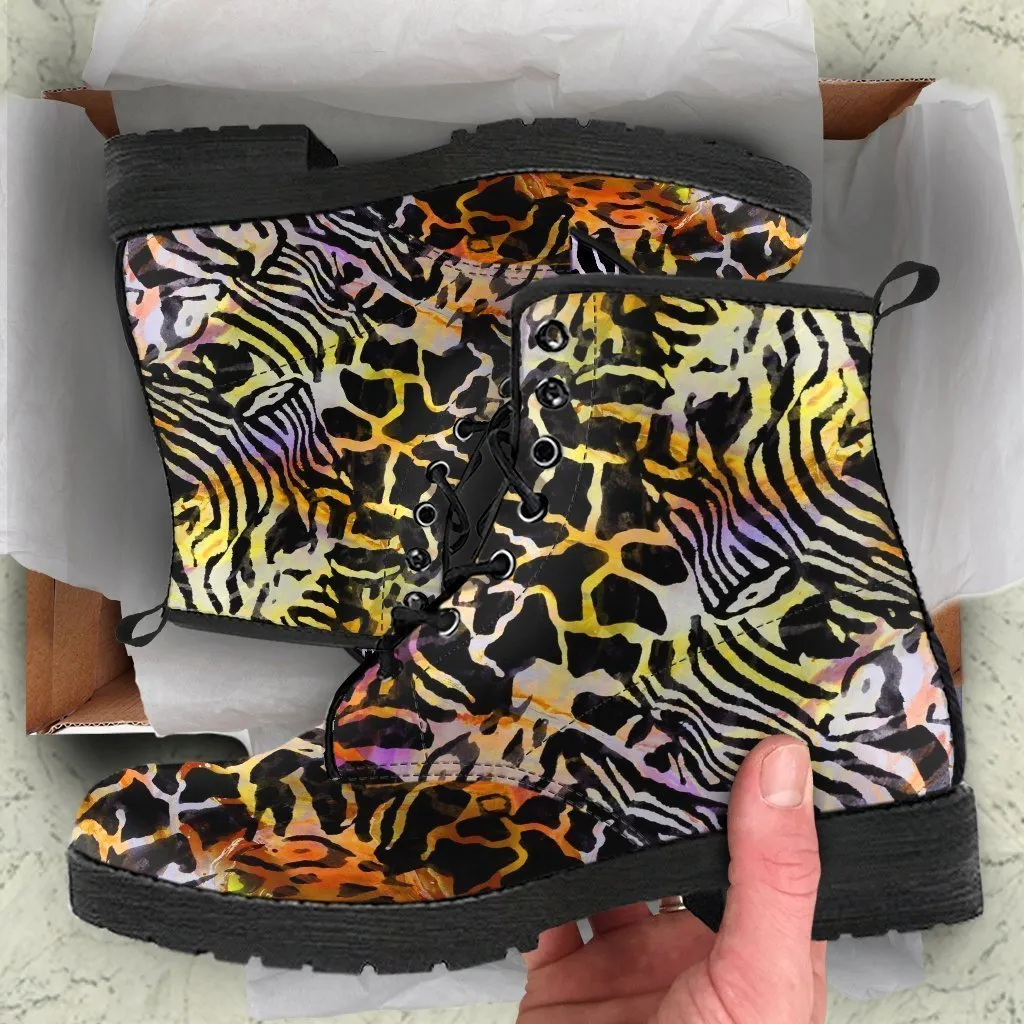 Fashion Combat Boots - Distressed Animal Print #101 | Vegan Leather, Vegan Shoes, Custom Shoes Women, Women's Boots, Unisex Boots, Safari