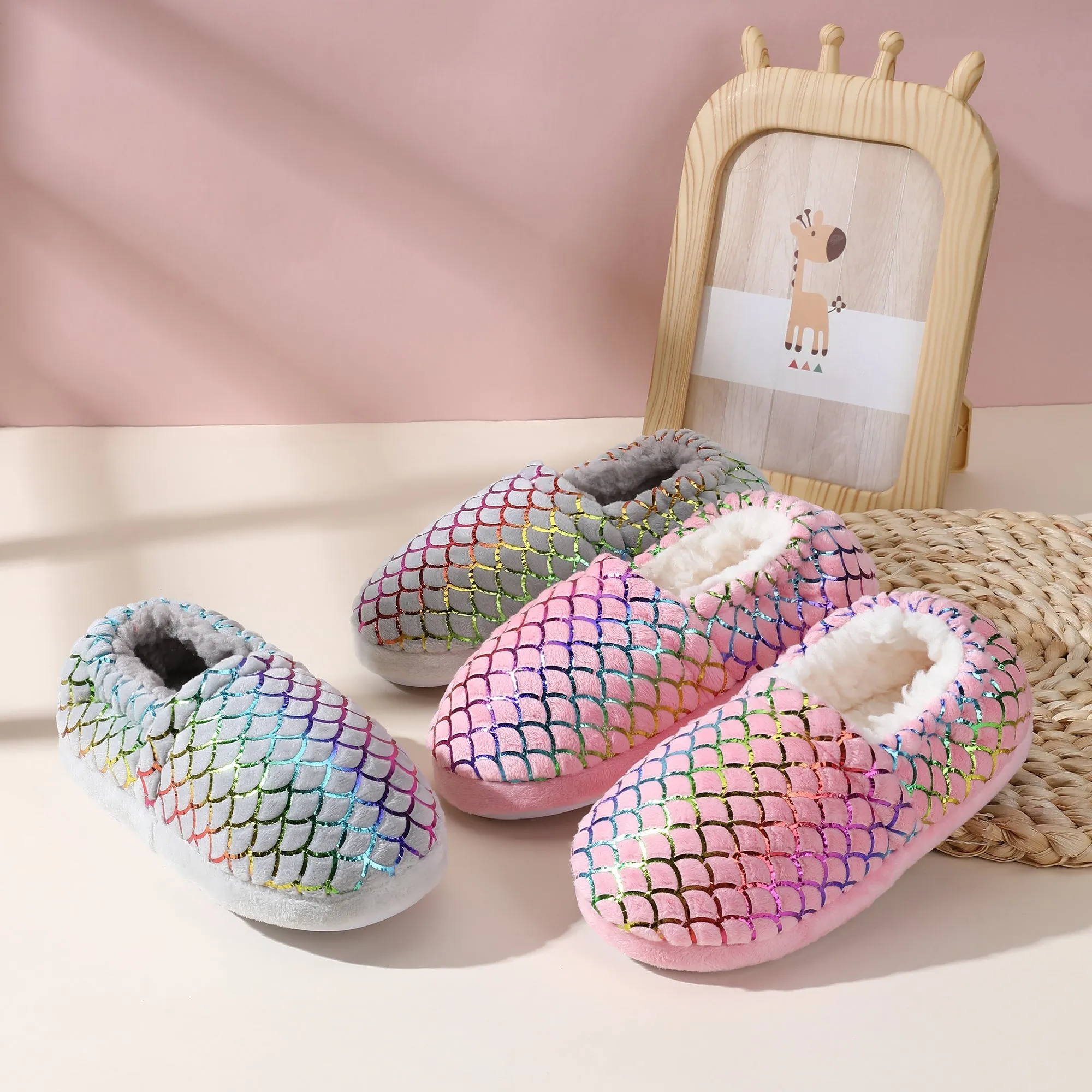 Girls Slippers Mermaid Princess No-Slip Memory Foam Slippers Soft Rubber Sole House Shoes for Bedroom Indoor Outdoor (Toddler/Little/Big Kid)