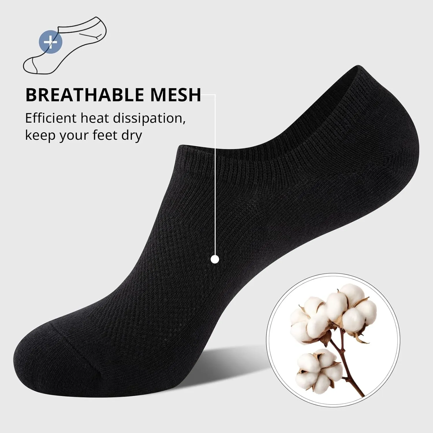 Heatuff No Show Socks Men Low Cut Ankle Short Cotton Casual Invisible Non Slip Socks (6/8 Pairs)