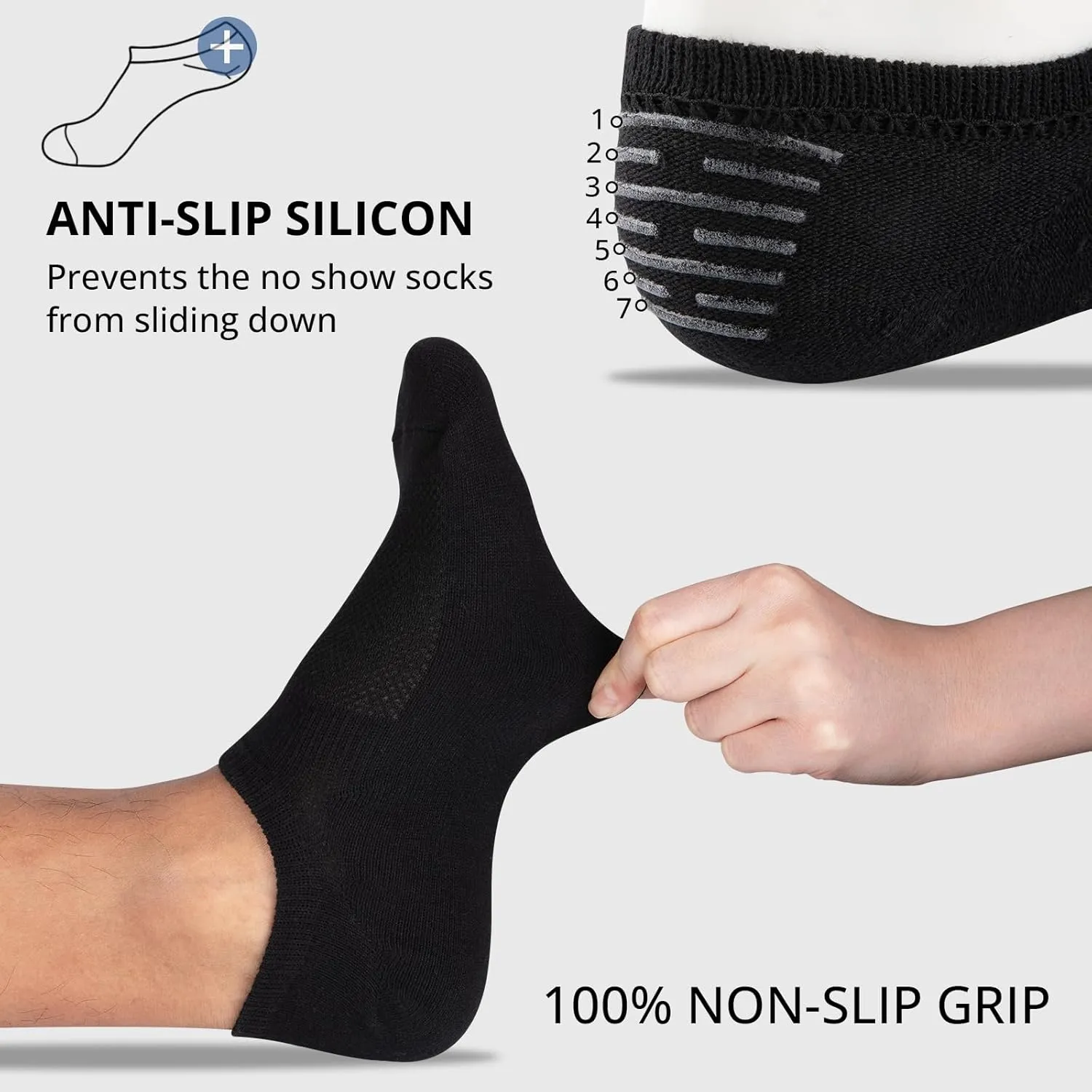 Heatuff No Show Socks Men Low Cut Ankle Short Cotton Casual Invisible Non Slip Socks (6/8 Pairs)