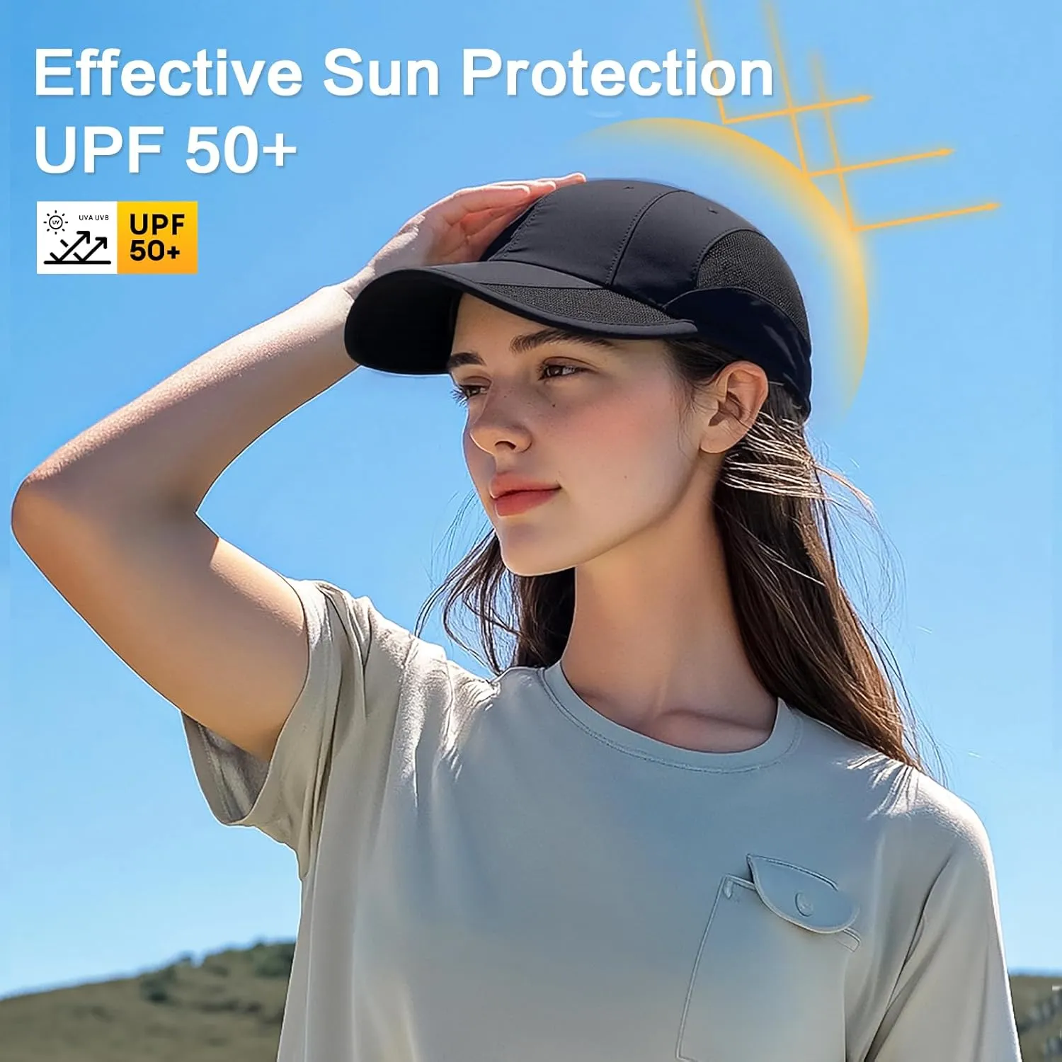HH HOFNEN Quick Dry Baseball Cap Unstructured Running Cap Water-Resistant UPF 50  Mesh Golf Sun Hats for Men Women