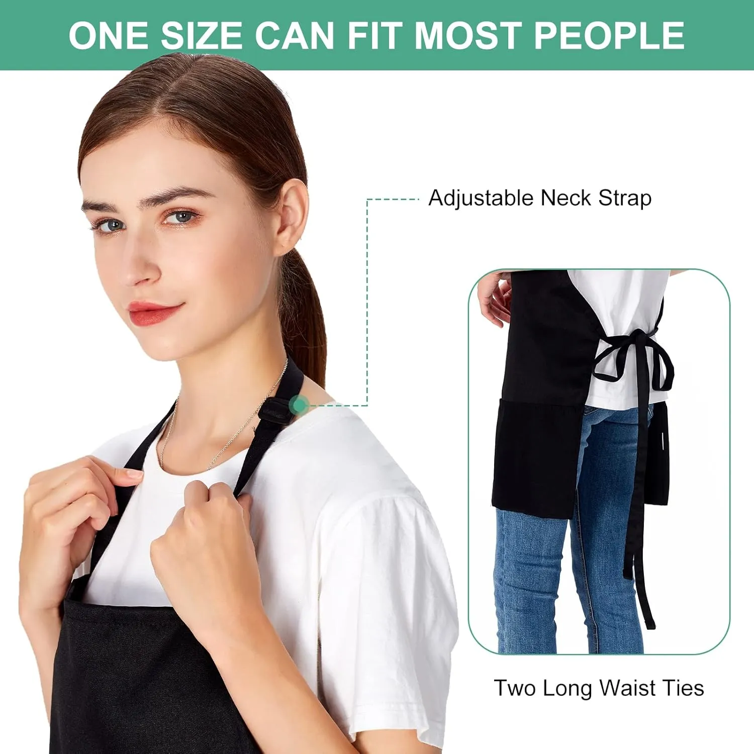 Jubatus 2 Pack 3 Pockets Adjustable Bib Apron Chef Kitchen Cooking Aprons for Women Men, Black