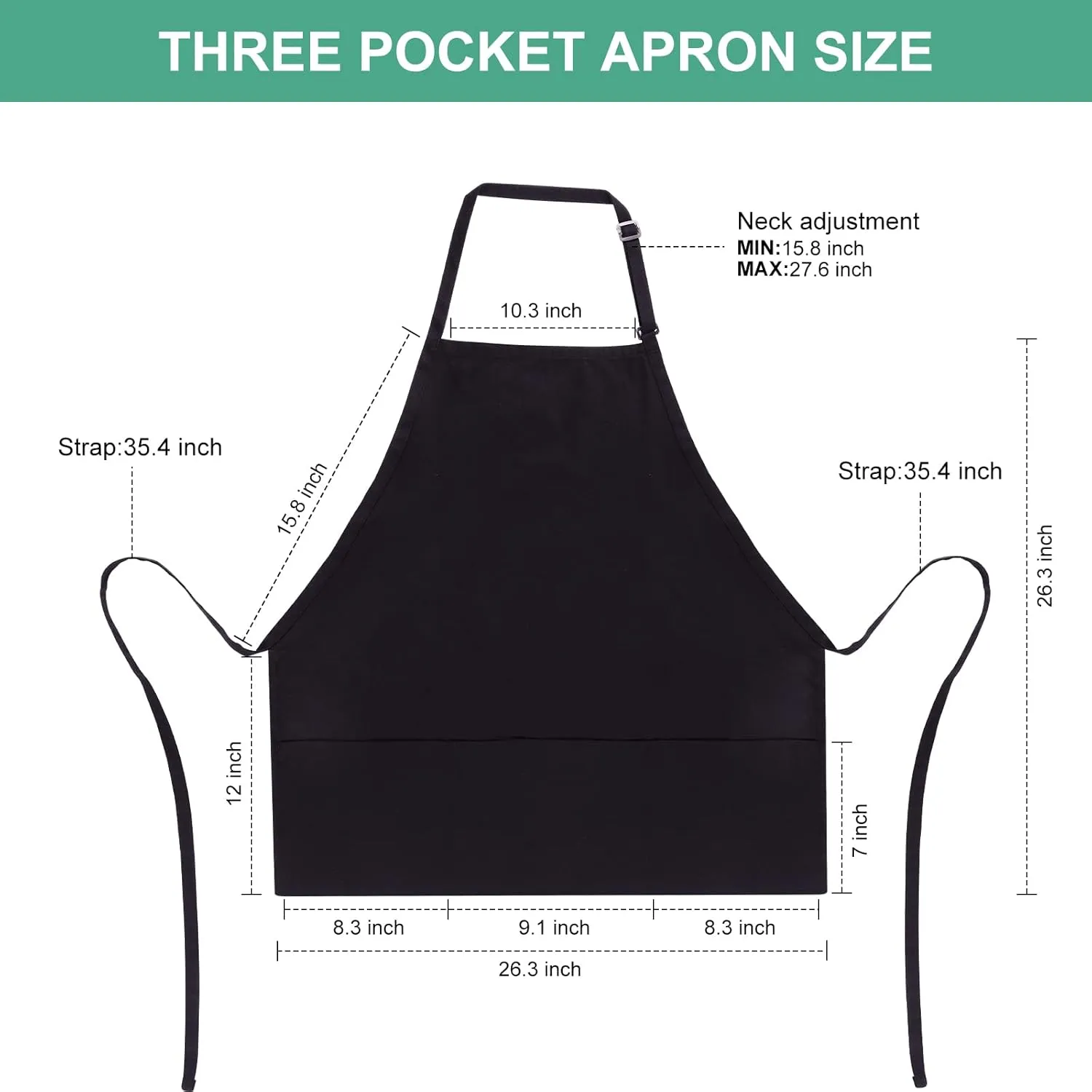 Jubatus 2 Pack 3 Pockets Adjustable Bib Apron Chef Kitchen Cooking Aprons for Women Men, Black