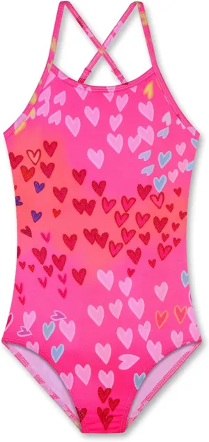 KSK KAISHEK Girls' Sparkle One-Piece Swimsuit 4-12Y Adjustable Crossback Straps Shimmer Bathing Suit for Beach Pool