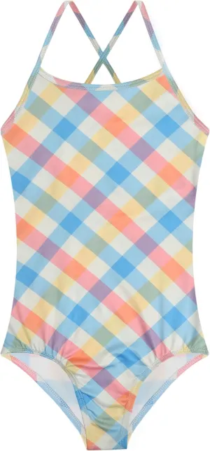KSK KAISHEK Girls' Sparkle One-Piece Swimsuit 4-12Y Adjustable Crossback Straps Shimmer Bathing Suit for Beach Pool