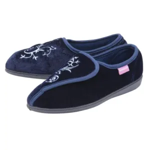 Ladies Patterned Elena Slippers - Navy or Burgundy