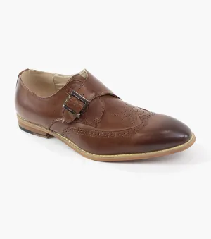 Men's Brown Monk Strap Semi-Brogue Shoes