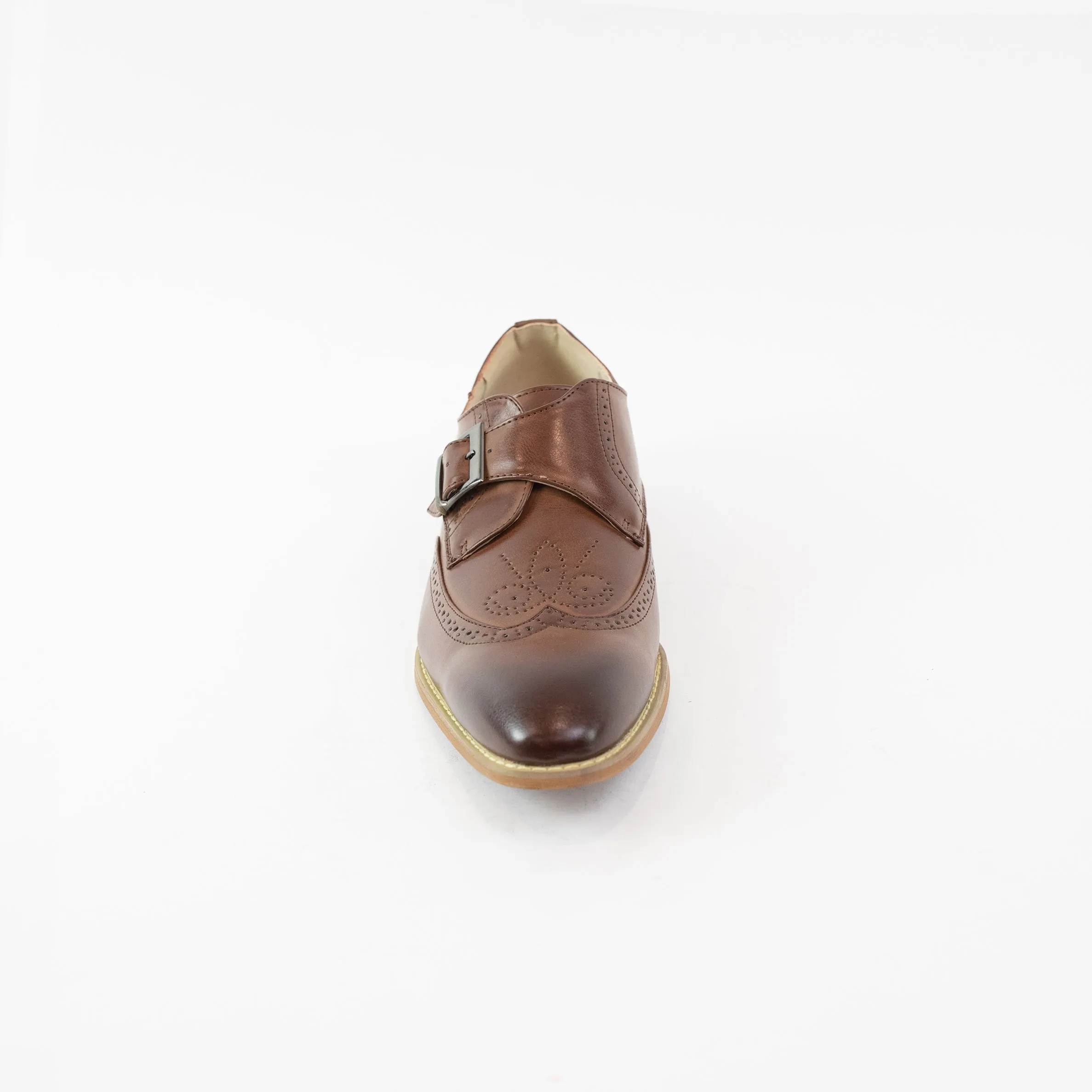 Men's Brown Monk Strap Semi-Brogue Shoes