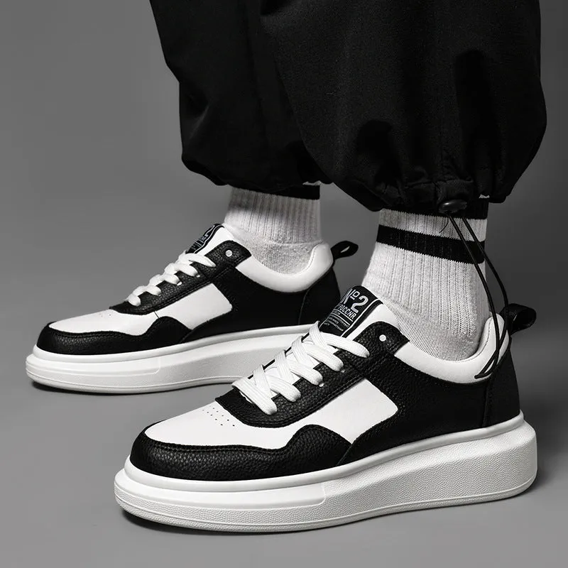 Men's Cowhide Leather Muffin Trendy Casual Sneakers