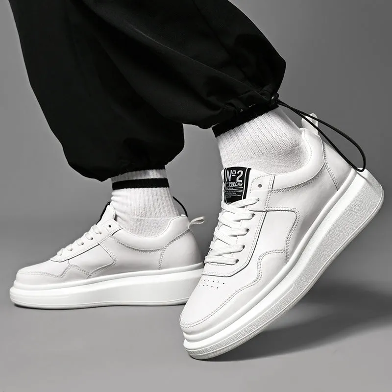 Men's Cowhide Leather Muffin Trendy Casual Sneakers