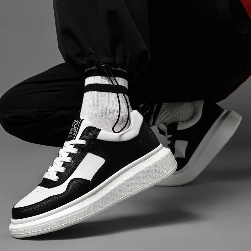 Men's Cowhide Leather Muffin Trendy Casual Sneakers