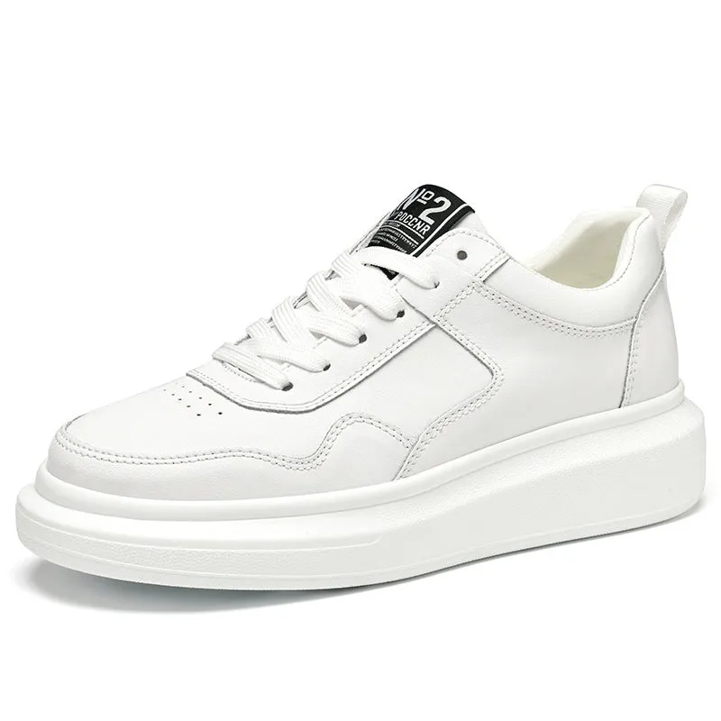 Men's Cowhide Leather Muffin Trendy Casual Sneakers