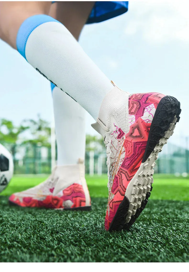 Men's Fly Knitting High-Top Football Turf Sports Shoes