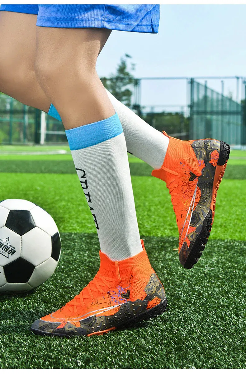 Men's Fly Knitting High-Top Football Turf Sports Shoes