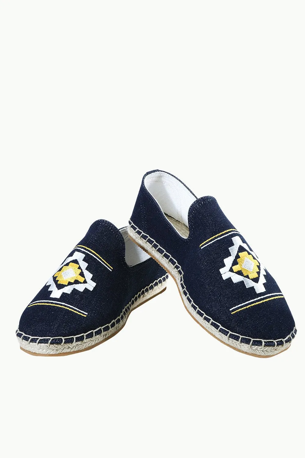 Mens Navy Denim Aztec Embroidered Espadrilles