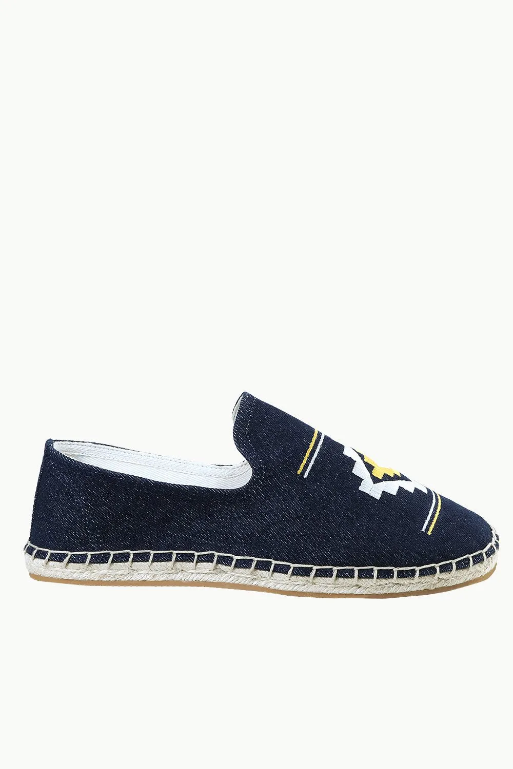 Mens Navy Denim Aztec Embroidered Espadrilles