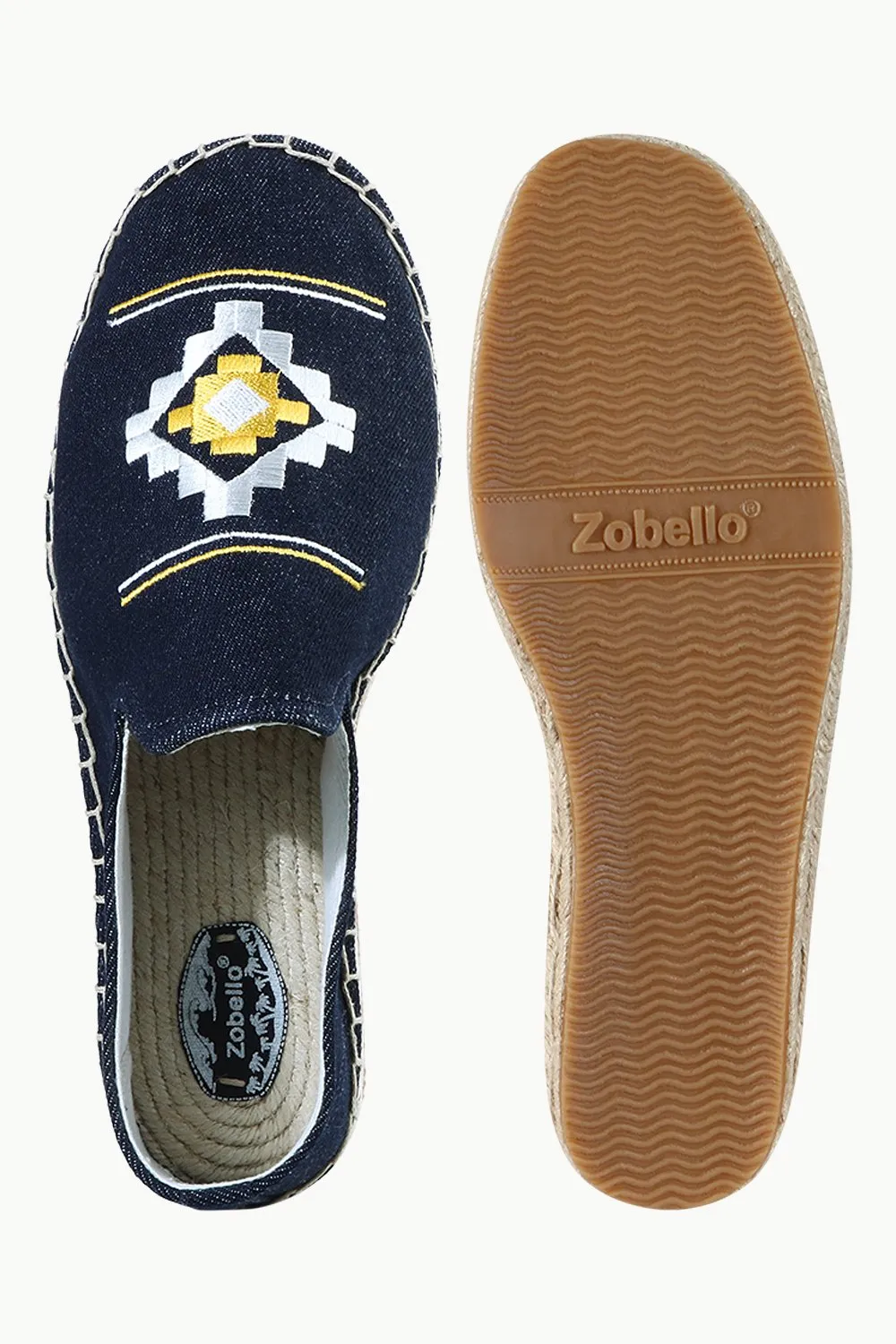 Mens Navy Denim Aztec Embroidered Espadrilles