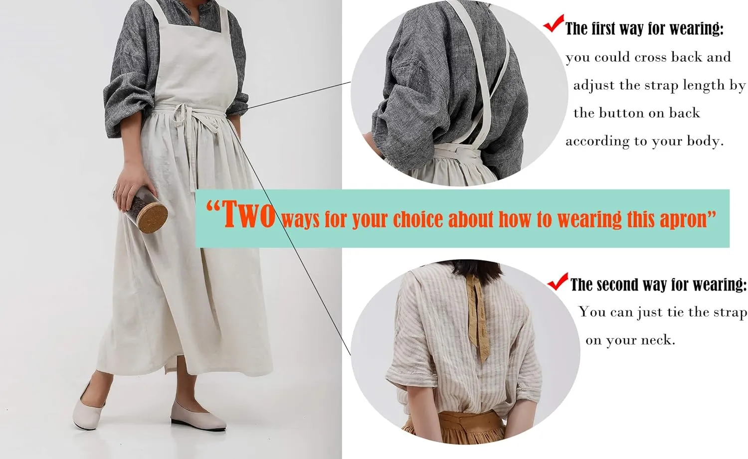 Pleated Cotton Long Apron X Back Kitchen Garden Florist Work Clothes Bib Dress