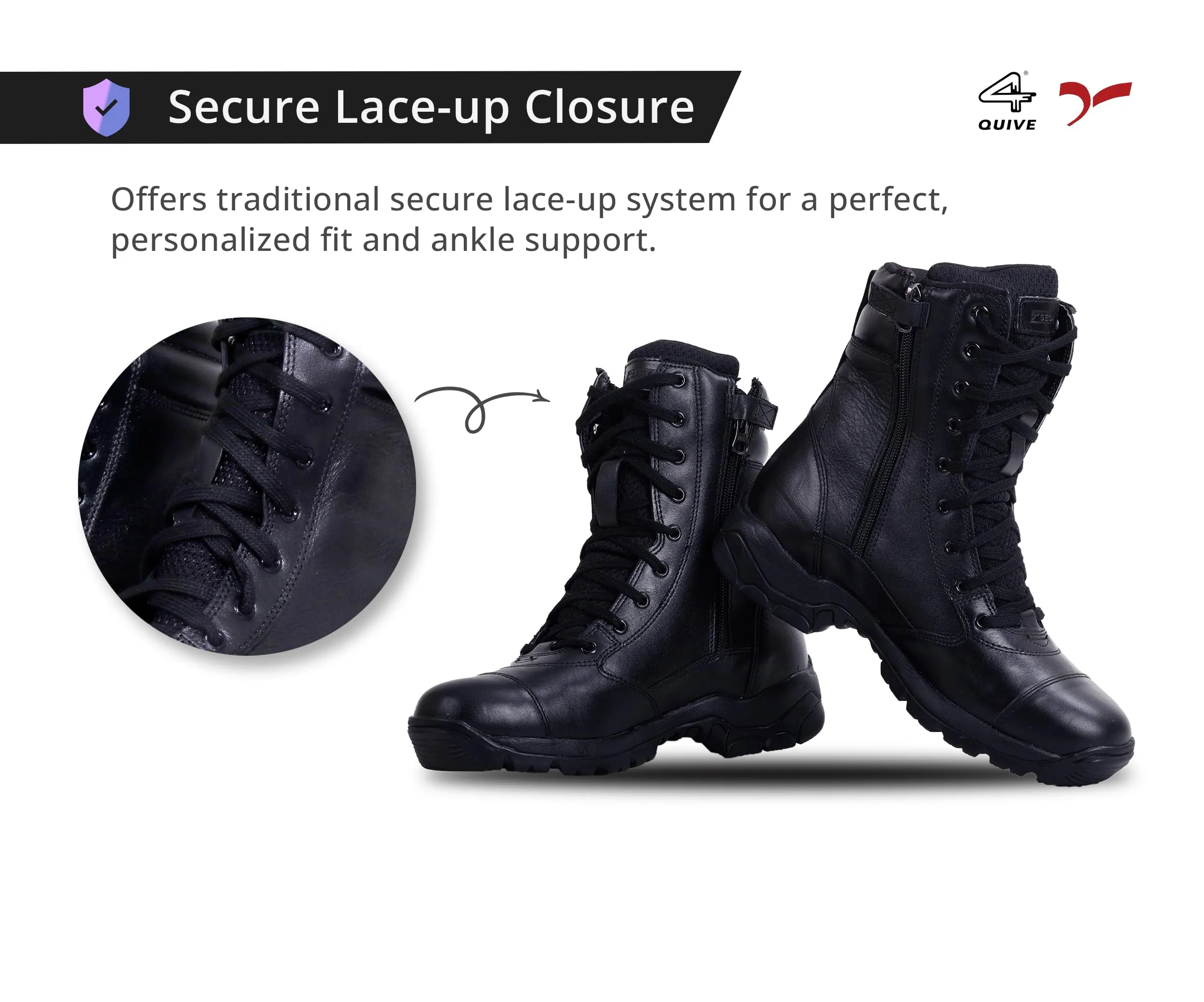 QUIVE SEGA Combat 3.O Mid-Calf Black Leather Boots