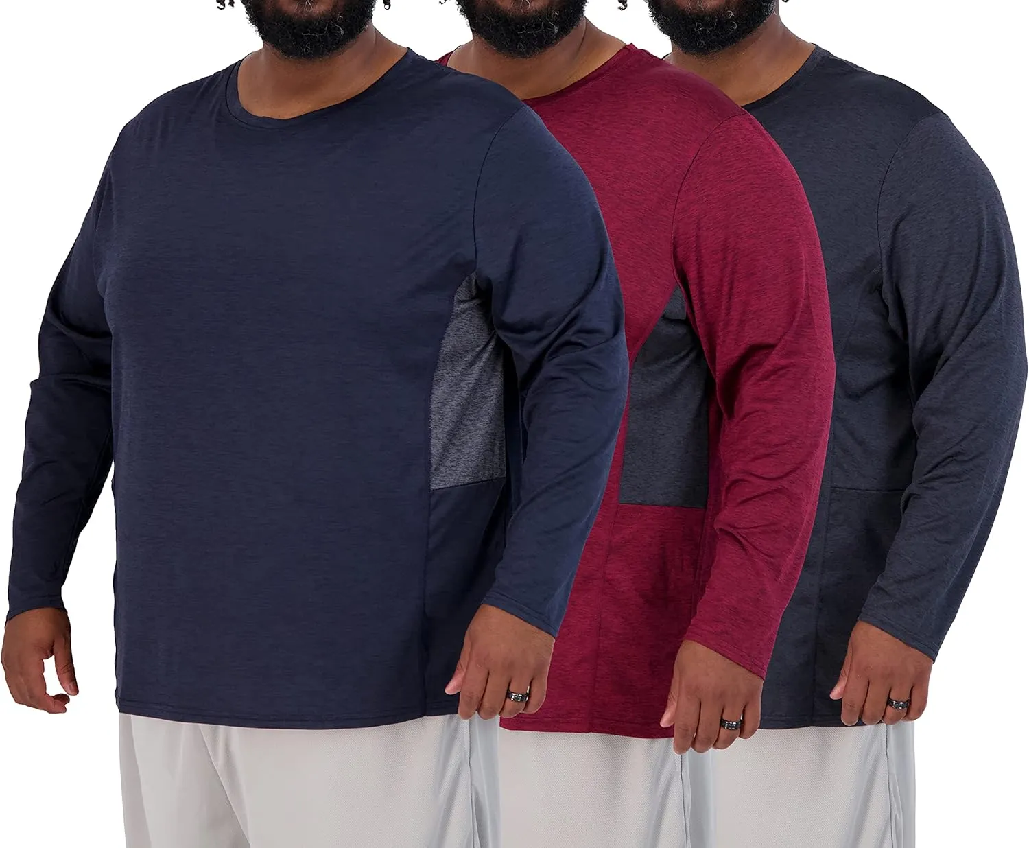 Real Essentials 3 Pack: Men??s Big & Tall Tech Stretch Long-Sleeve & Short-Sleeve Dry-Fit T-Shirt (3XT-5XT)