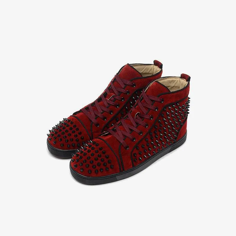 Spikes Red Velvet Trendy Mens Shoes