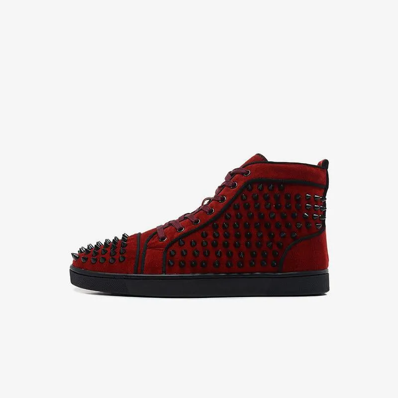 Spikes Red Velvet Trendy Mens Shoes