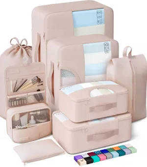 Veken 8 Set Packing Cubes for Travel, Beach Vacation Essentials Accessories for Cruise Ship, Suitcase Organizer Bags for Luggage with Hanging Toiletry & Shoe Bag, Birthday Gifts for Women Mom Her