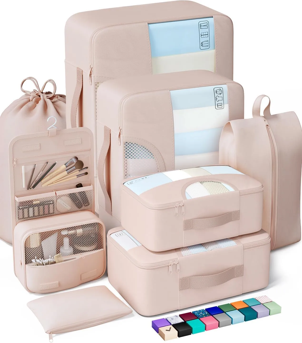 Veken 8 Set Packing Cubes for Travel, Beach Vacation Essentials Accessories for Cruise Ship, Suitcase Organizer Bags for Luggage with Hanging Toiletry & Shoe Bag, Birthday Gifts for Women Mom Her