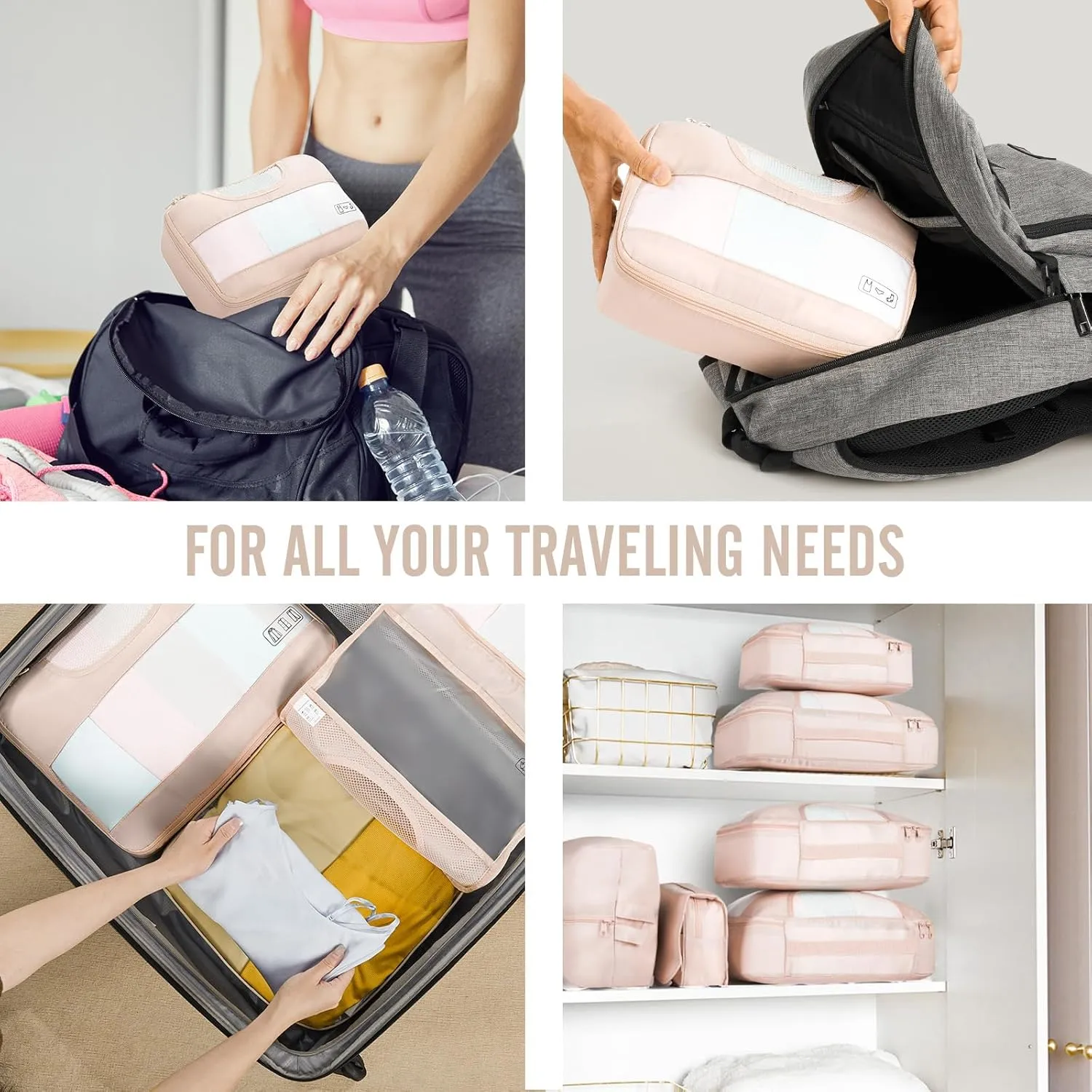 Veken 8 Set Packing Cubes for Travel, Beach Vacation Essentials Accessories for Cruise Ship, Suitcase Organizer Bags for Luggage with Hanging Toiletry & Shoe Bag, Birthday Gifts for Women Mom Her