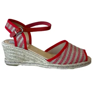 Via Nova Fallie Red & Beige Wedge Espadrilles