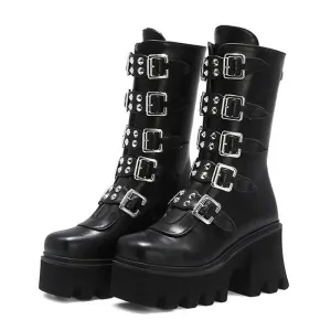 Women Combat Boots Antumn 2020 Female High Platform Gothic Shoes Black Leather Boots Lace up Women Knee High Boots